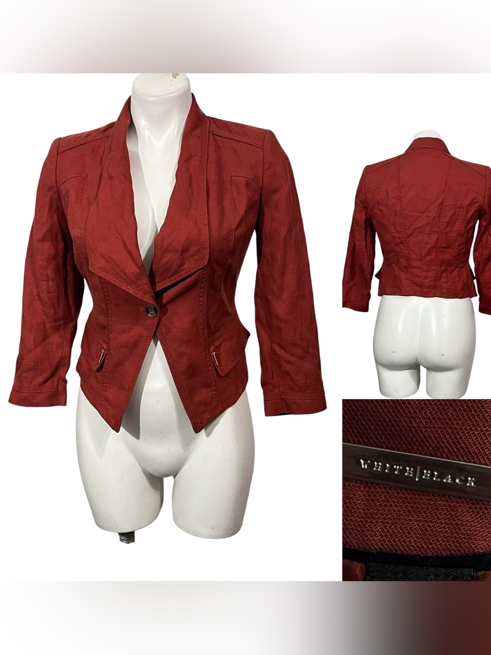 White House Black Market Blazer Sz 0-4 Rust Red Tailored utility long sleeve